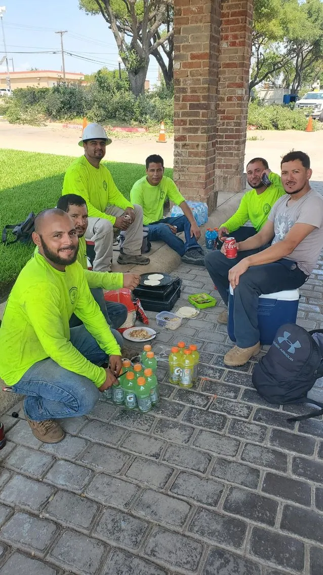 The crew taking a break